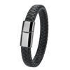 Mibrow Czarna Skórzana Pleciona Bransoleta Męska Rozmiar 10x5 12x6mm Modny Metalowy Magnetyczny Zapięcie Bransolety Owijane Punkowy Charm Biżuteria Męska