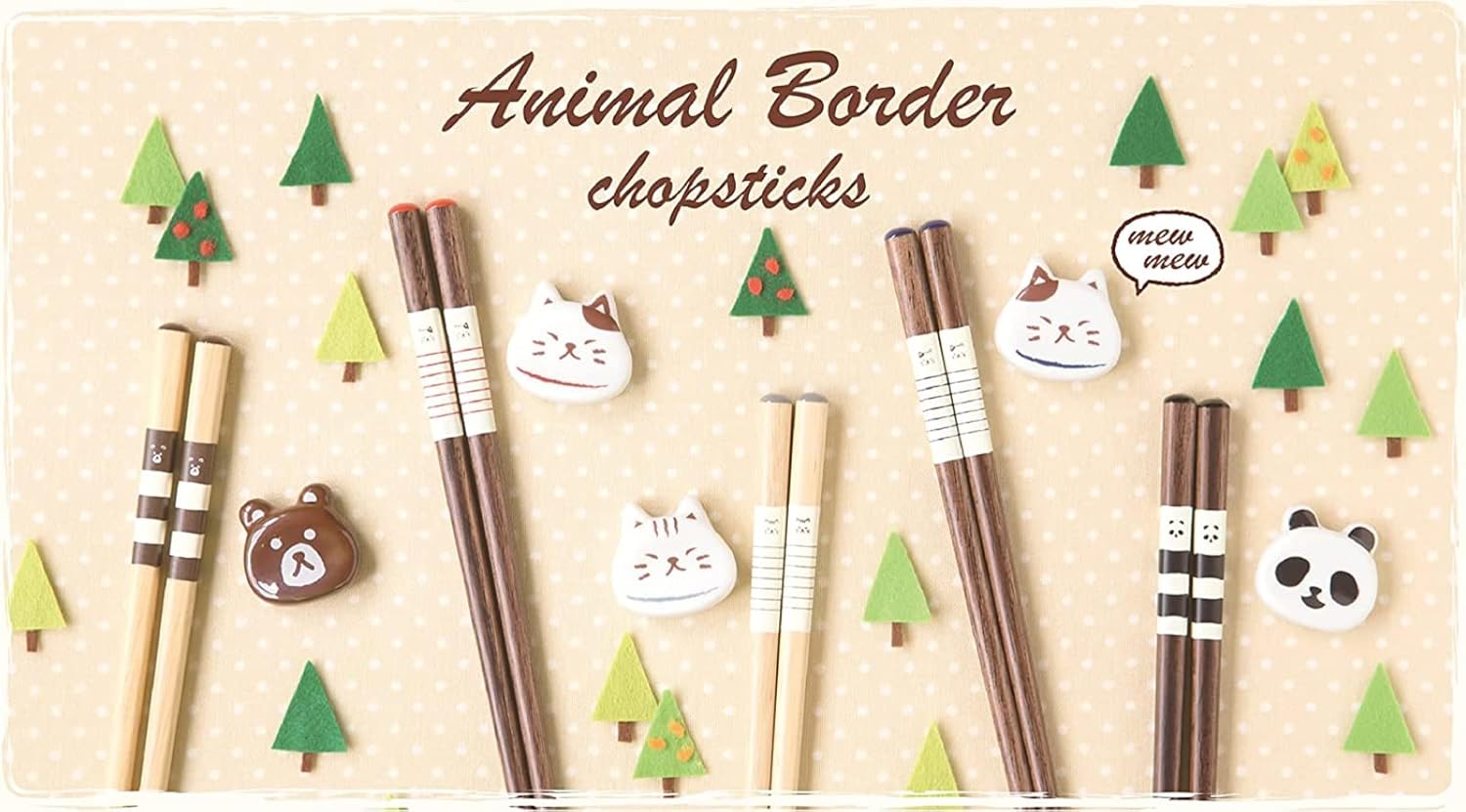 Nakano Chopsticks and Chopstick Rest Dishwasher Natural Animal Border Panda Easy to Made in Japan Set, Safe, Wood, 21cm, Design, Non-Slip Grip, Grip,