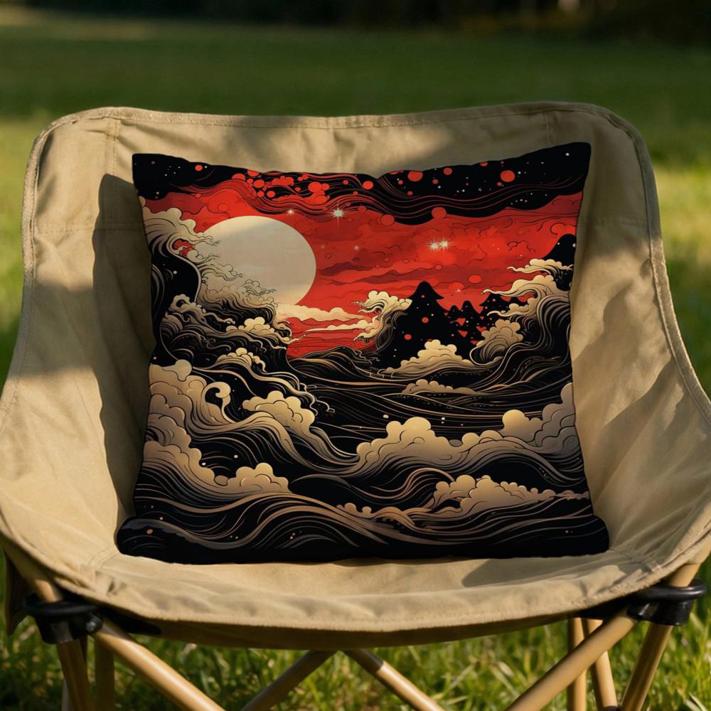 Japanese Waves Cushion Cover Soft Reversible  Durable Pillow Cover  MultiScene Use for Home  Car Daily Comfort