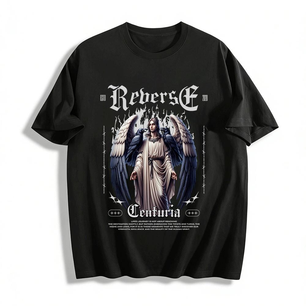 

Vintage Religious Style Angel Crow Print Long Sleeve T-Shirt Pure cotton T-shirt XXS
