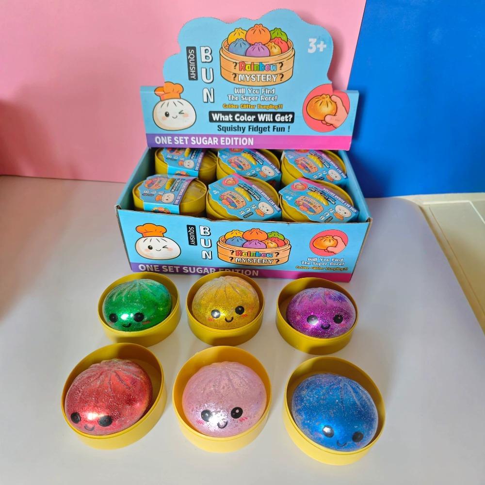 1 Stück Glitzer-Dampfbrötchen Squishy Mit Pop-Perle Langsamer Rückprall Realistisches Gesicht Design Tragbares Stressabbau-Spielzeug Für Tägliche Freizeit Und Geschenk