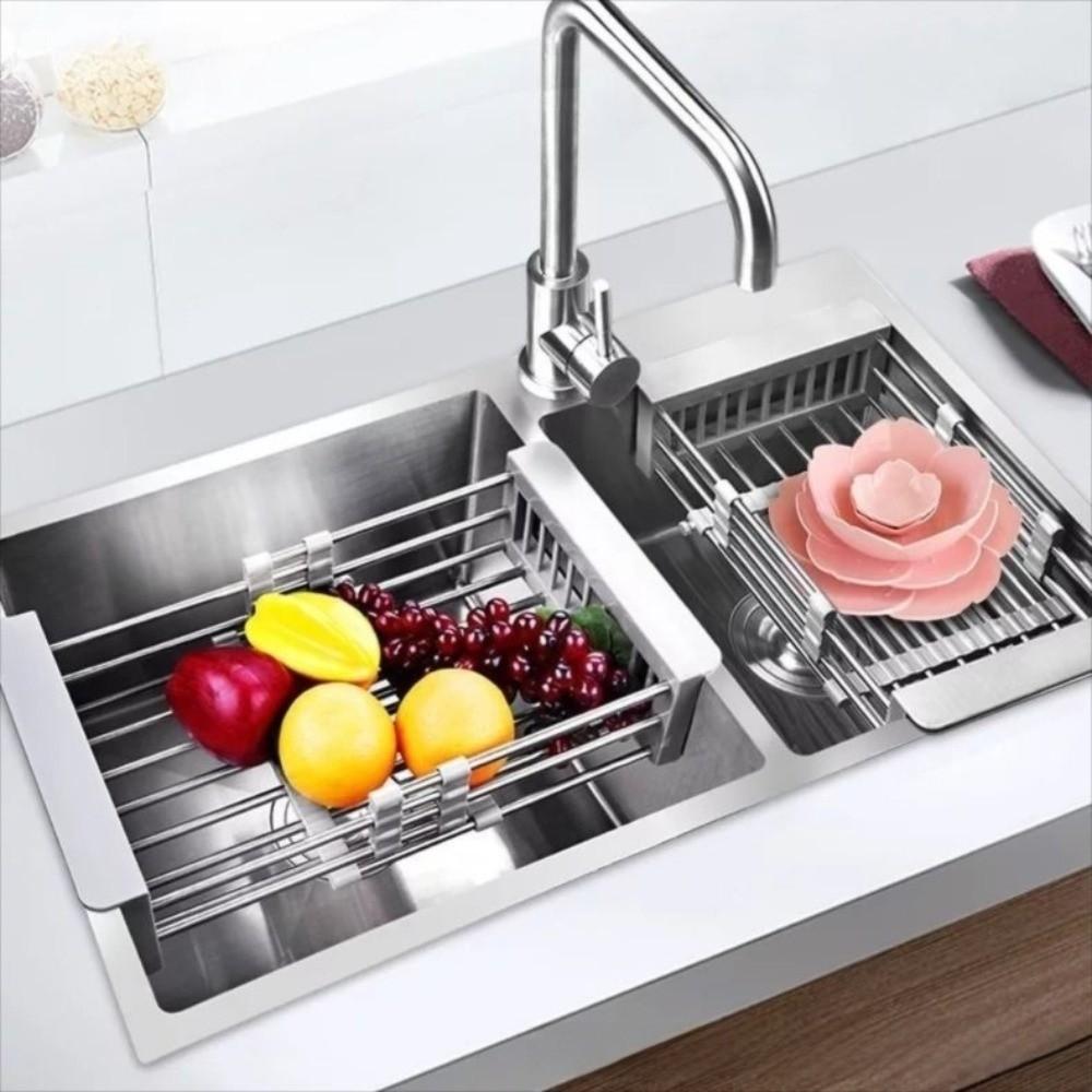 Retractable Sink Drain Rack Stainless Steel Dish Drying Dish Drain Basket Washing Dishes Sink Organizer Foldable Storage Rack