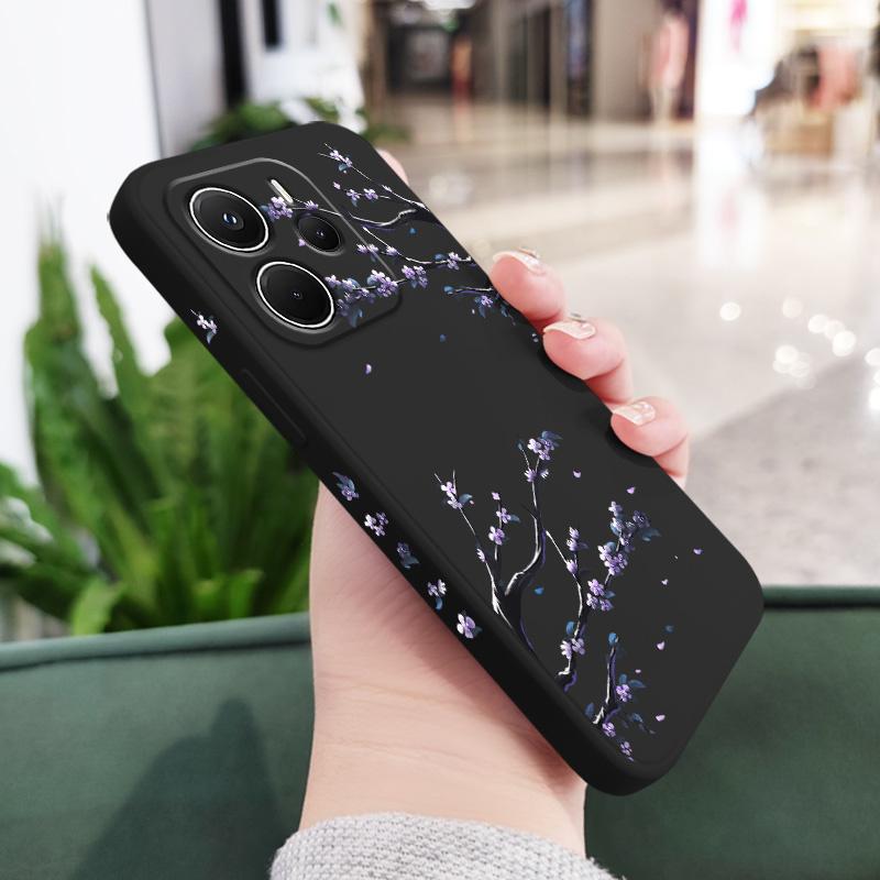 

Purple Flower Rain Phone Case For Xiaomi Redmi Note 14 13 12 12S 11 11S 10 10S 15 15C 14C Pro Plus 4G 5G Liquid Silicone Cover Redmi Note14 5G чорний