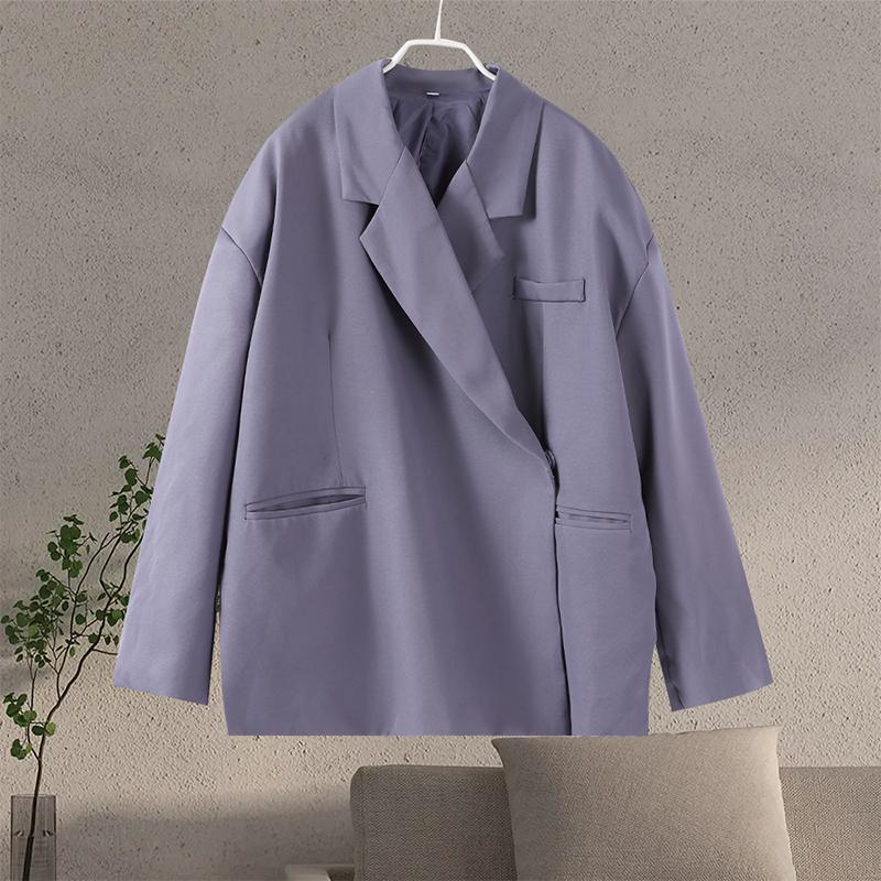 Casual Suit Blazer Coat Women Oversized Double Button Notched Side Slit Jacket Female Autumn Office Shoulder Pads Lady Tops