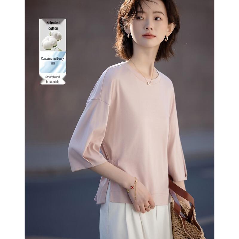 Women s Mulberry Silk Blend Slit Hem T-Shirt M