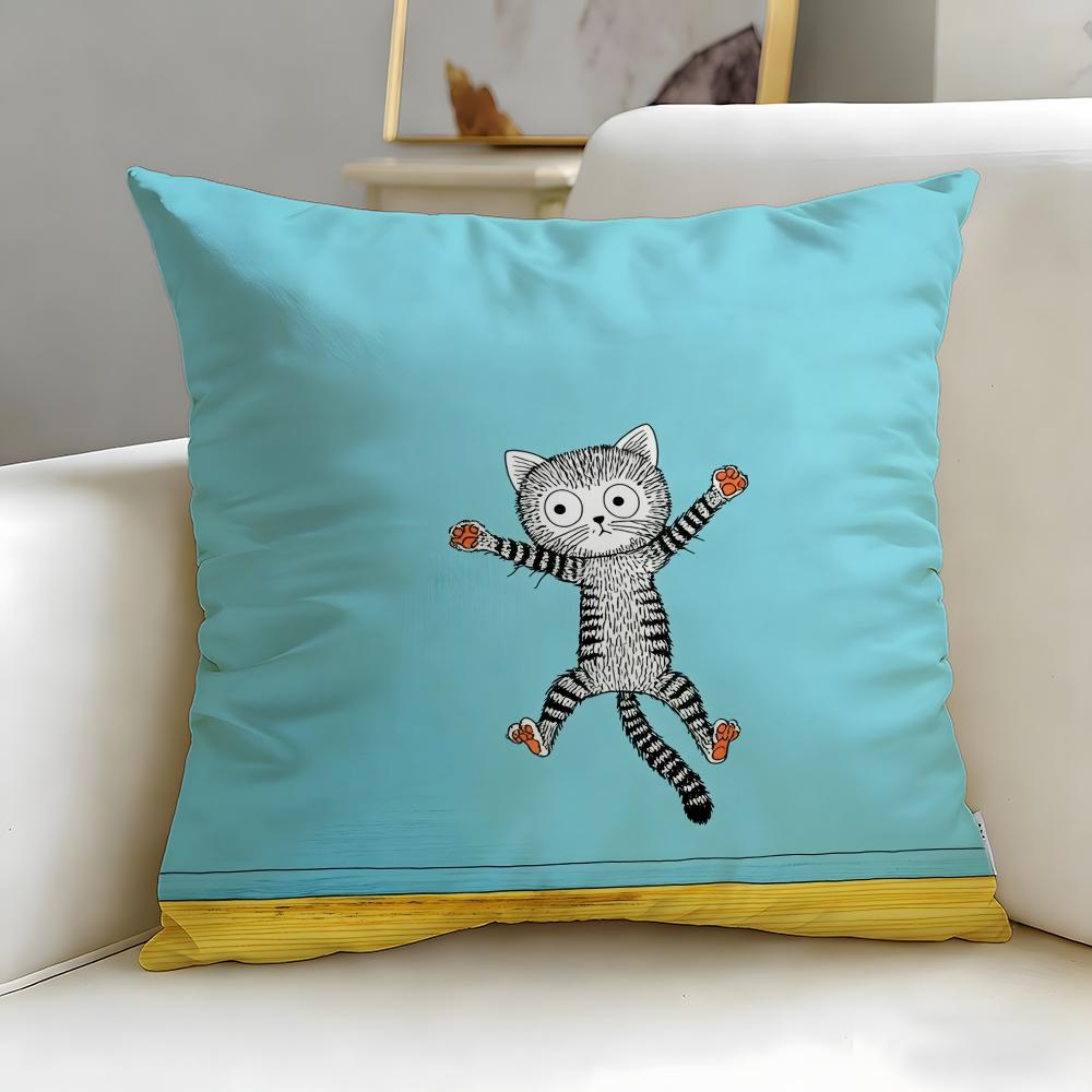 popular cartoon Naughty cat Cushion Cover Soft & Easy-Wash Pillow Case – Versatile for Couch, Bed, Travel and Office