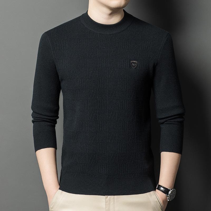 

Men s Winter Wool Jacquard Sweater - Thickened Velvet One-Piece Round Neck Base Layer 2XL