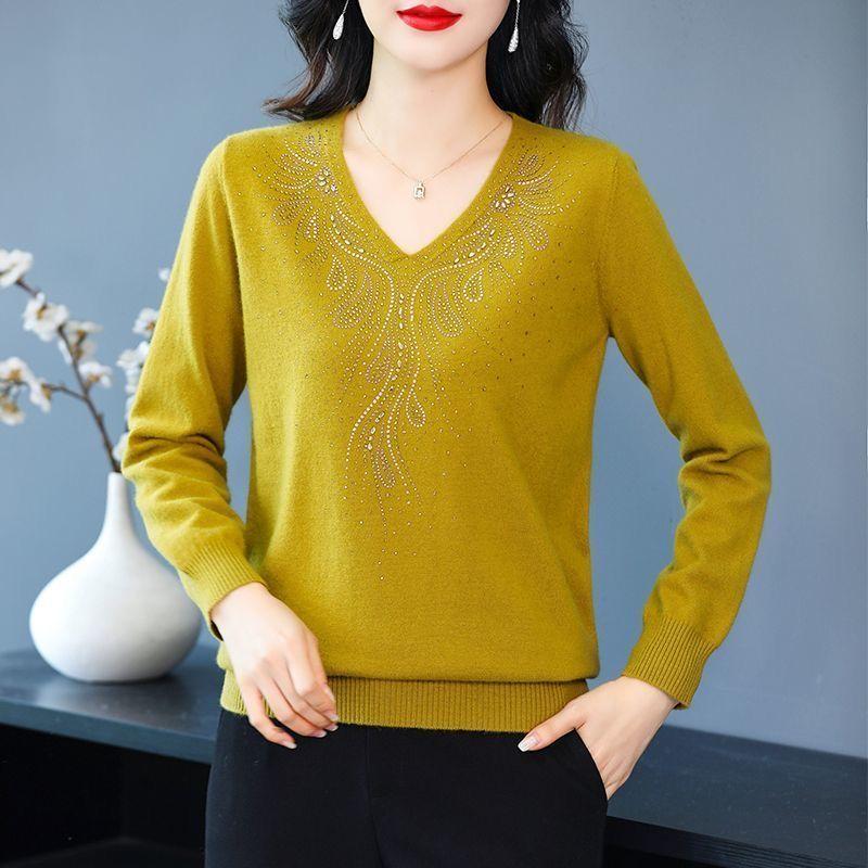 

Осень/зима Женский трикотаж Большие размеры Свитеры Свободный пуловер Вязаный свитер V-образный вырез Джемпер 4XL жёлтый