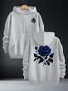 Trendy Blue Rose Print Men's Hooded Sweatshirt, Perfect for Casual Street Style, Outdoor Loose-fitting Warm Sweatshirt.