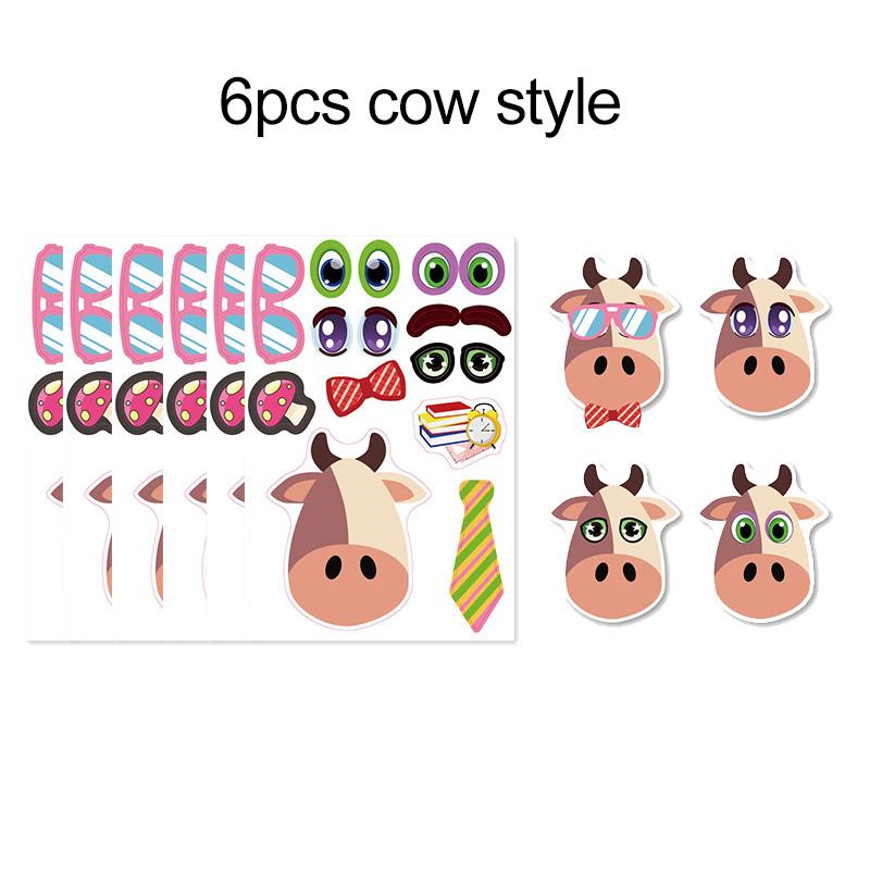 6 arkuszy Naklejki zmieniające twarze zwierząt Zabawki Kreskówkowe Wodoodporne Naklejki Wielokrotnego Użytku Zarządzanie Emocjami i Umiejętność Ekspresji TMZ