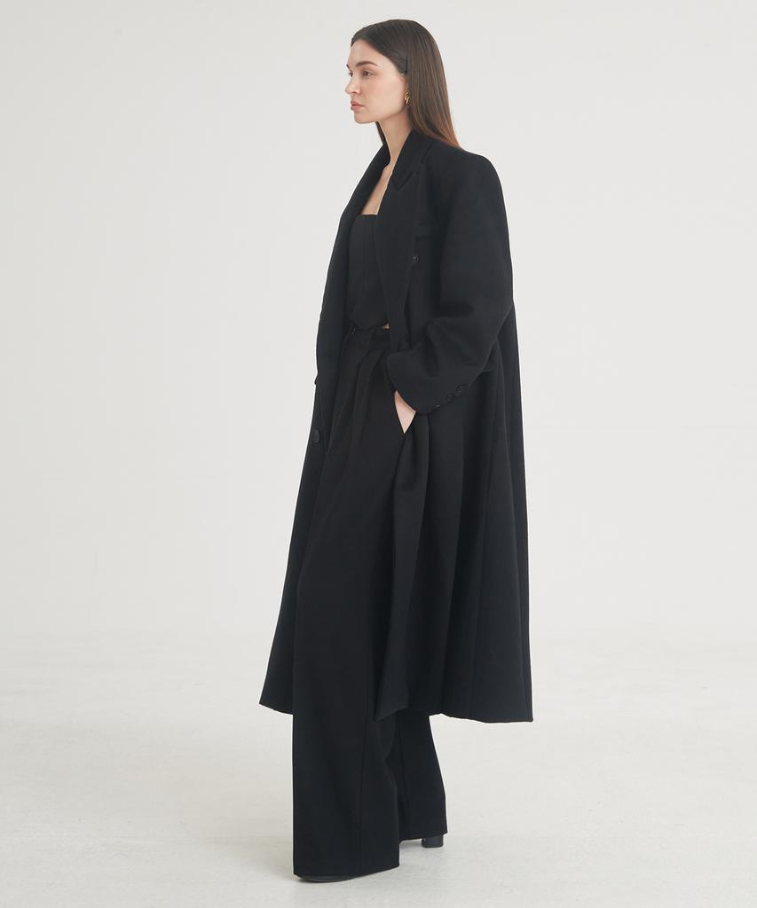 Thefrht Tailored Double-Breasted Slit Coat (Black)