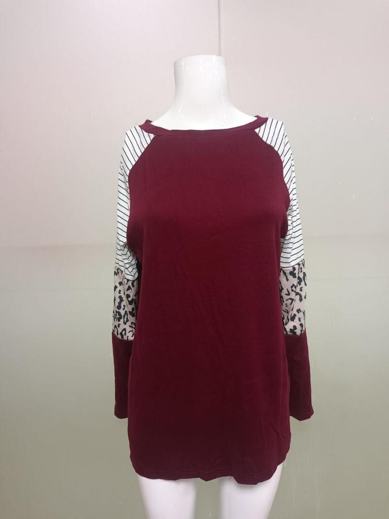 Women's Fashion Christmas Print Splicing Long Sleeve Round Neck Loose Tops