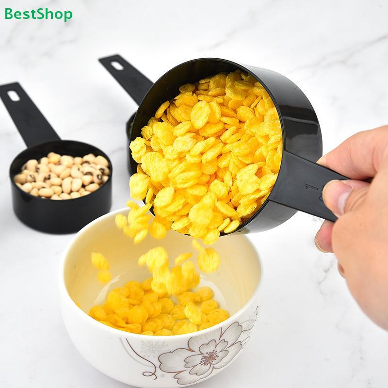 5er-Pack Schwarzes Messlöffel-Set - Stapelbare Kunststoff-Messlöffel mit Aufhängering zum Backen & Kochen