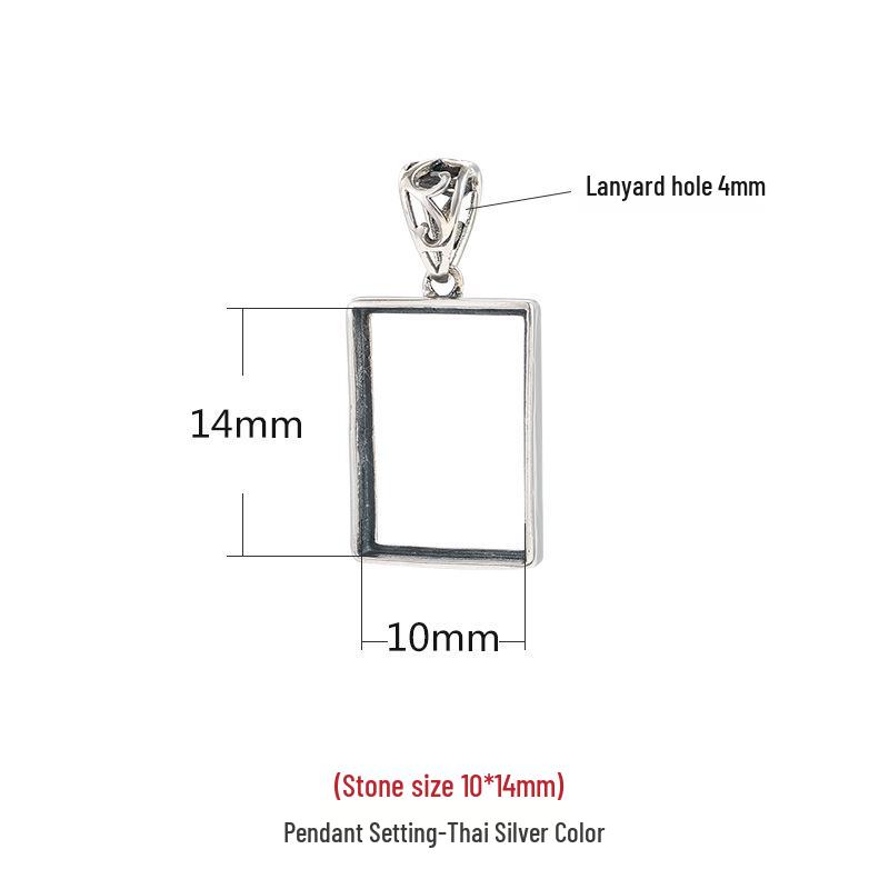 

925 Sterling Silver Retro Square Pendant Setting for DIY Inlaid Amber Jade Jewelry for Men and Women