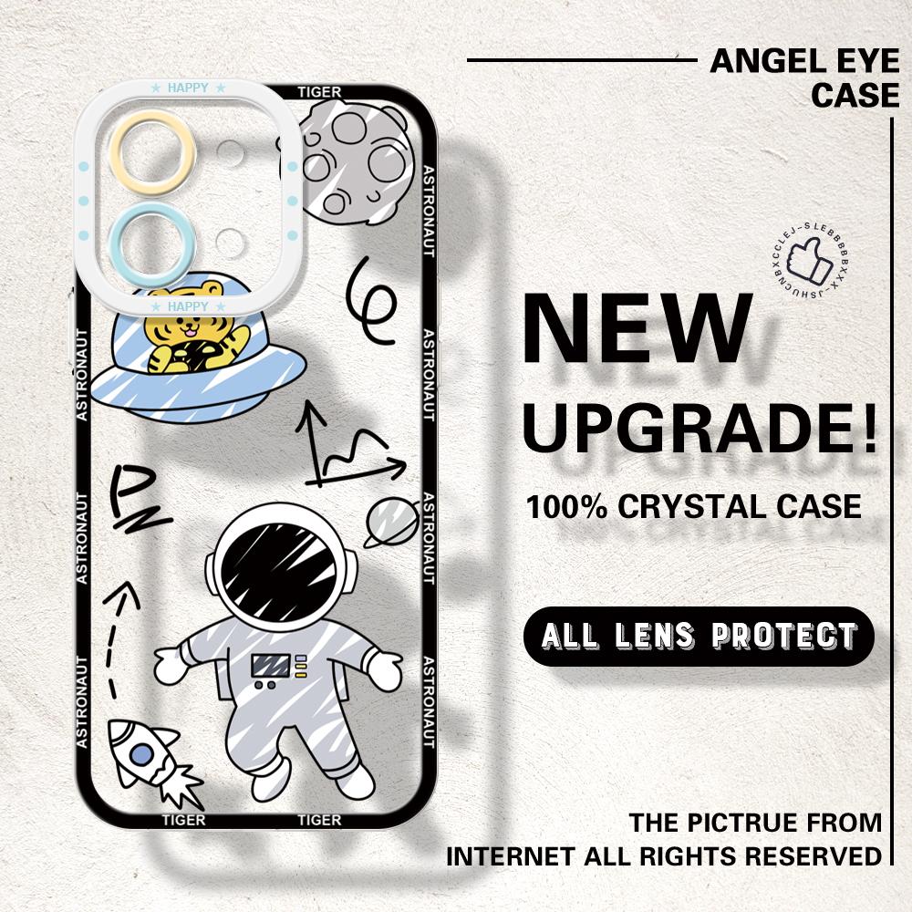 For Vivo Y15S Y17S Y36 Y20 Y22S Y28 Y75 Y33S Y18 V27 V29e V30e V20 V21 Tecno Pova 5 Cartoon Astronaut Crystal Full Lens Protect Soft Phone Case