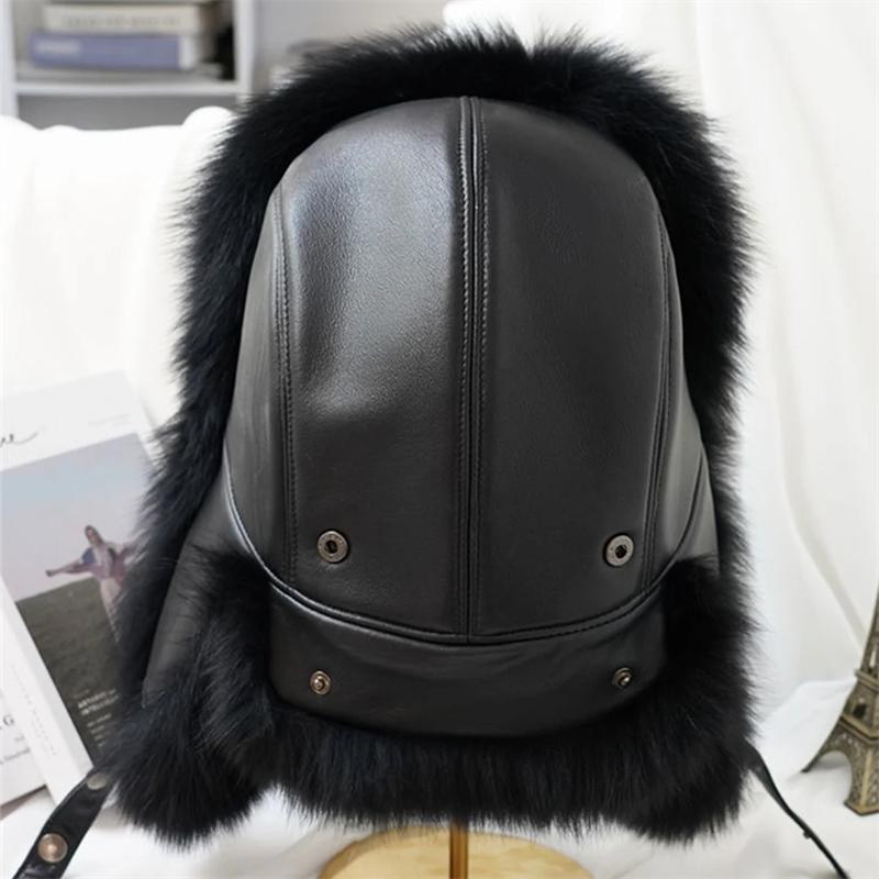 Pălărie bomber din blană de vulpe argintie 100% pentru bărbați de iarnă. Pălărie Ushanka din blană de raton