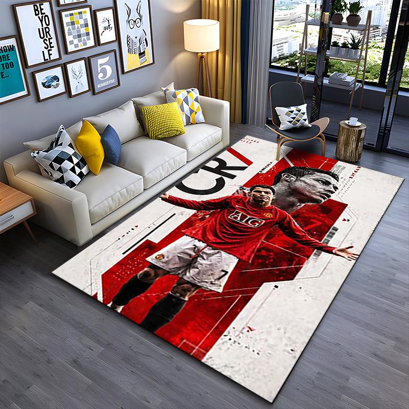 Sports Area Rug, Cristiano Ronaldo CR7 Manchester United Red AIG Poster, Fan Cave Decor, Non-Slip Mat