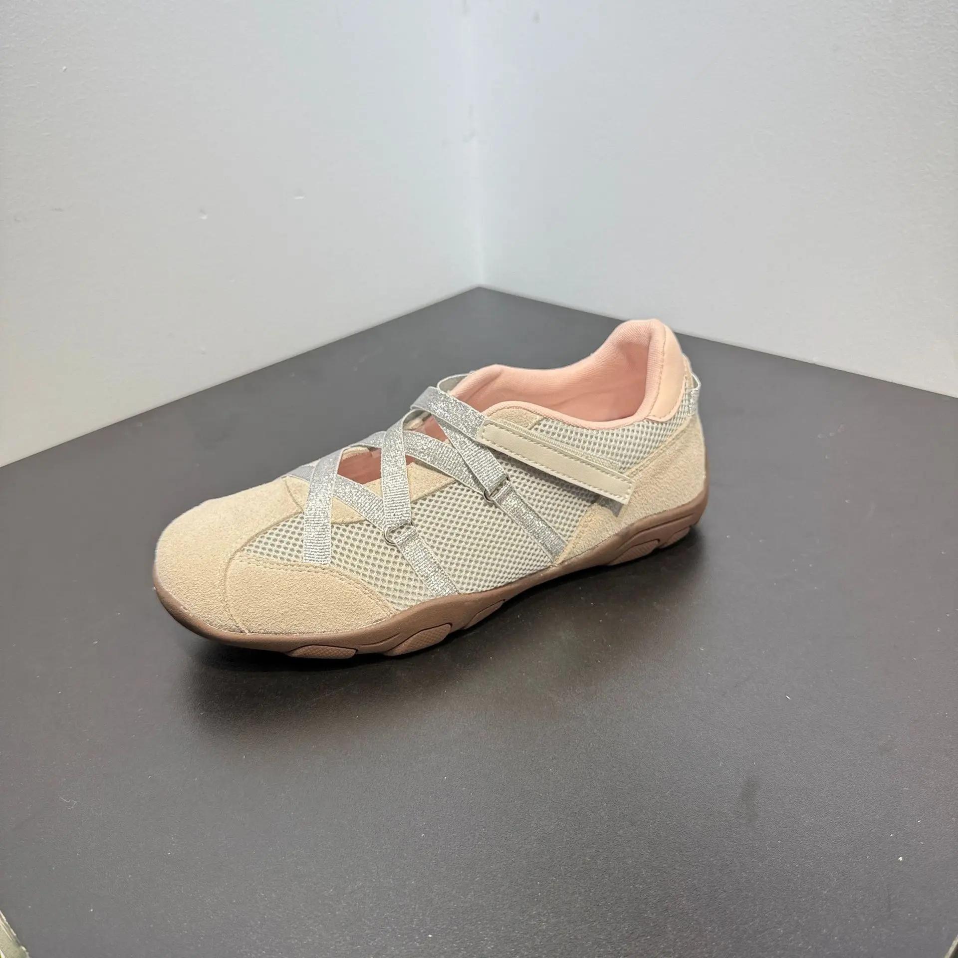 

Fashion Leather Mary Jane Sports Shoes for Women Breathable Mesh Cross Strap Functional Style Casual Shoes Rubber Sole Comfortable 40 розовый