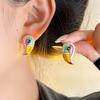 Toucan Ear Stud Pair Colorful Enamel-Look Design Gold-Tone Outline Statement Jewelry for Daily Wear and Party Looks