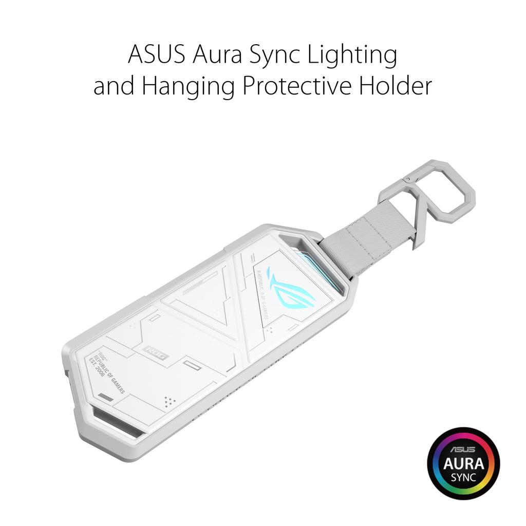 ASUS ROG STRIX ARION White Edition NVMe External SSD Case Installation To C To A Cables Thermal Pad Included Aura Sync Compatible / M.2 / Tool-less /