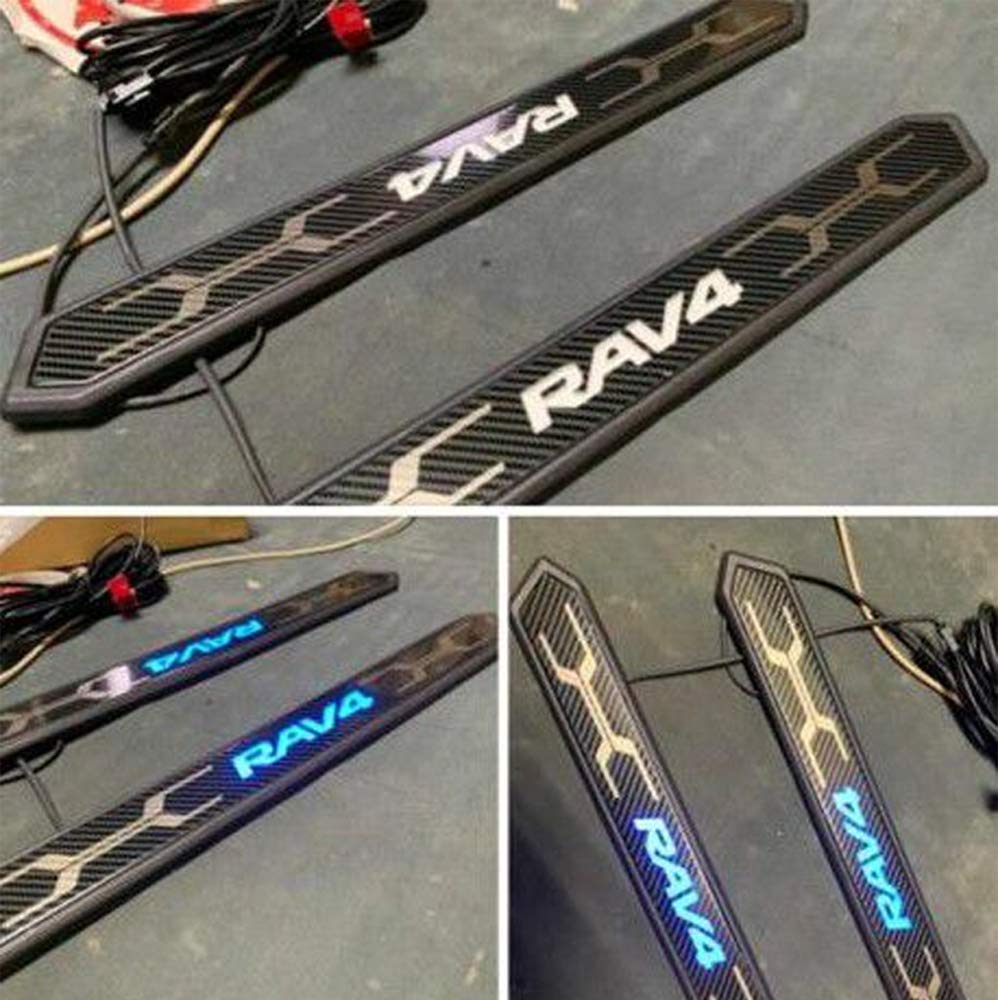 Boyous LED Scuff Plates for Toyota New RAV4 RAV4 PHV XA50 Carbon Fiber Black with Stainless Steel Step OEM Design Side Scratch and Stain Set & Series,