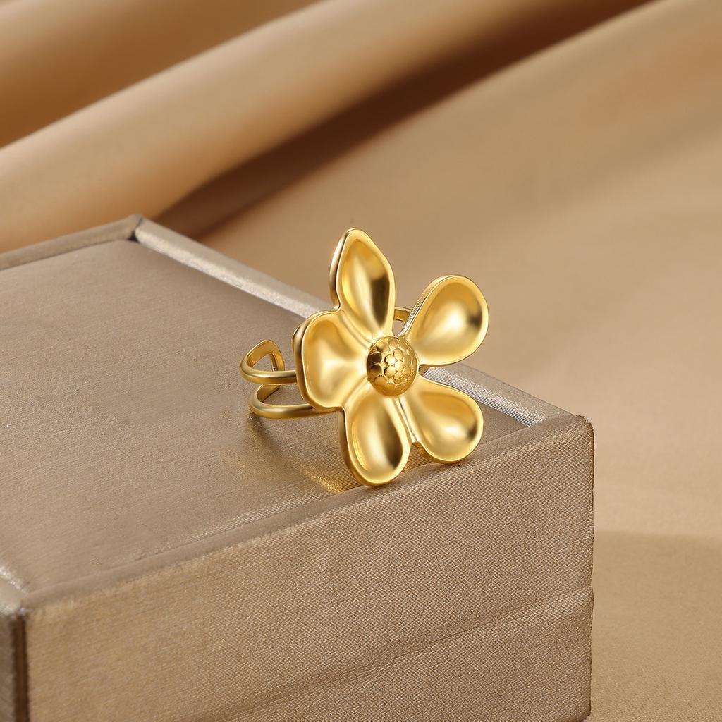 Gold Color Anillos For Women Sun Flower Stainless Steel Open Rings Dailywear Palm Geometric Irregular Jewelry Fashion Punk Gift