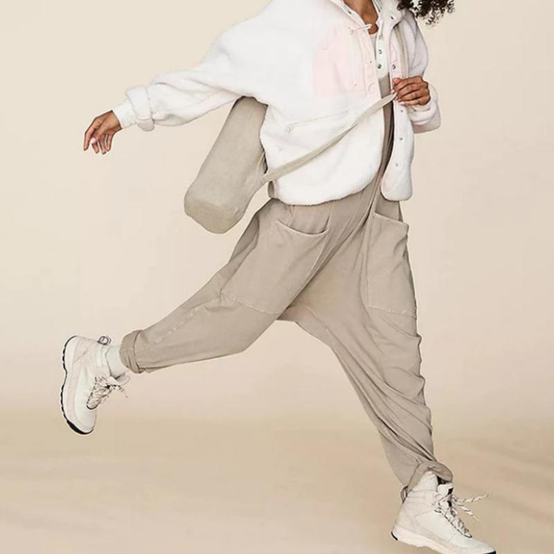 Women Casual Jumpsuit Summer Solid Loose Wide Leg Pants Bib Overalls Fashion Pocket Sleeveless Strap Baggy Streetwear Rompers