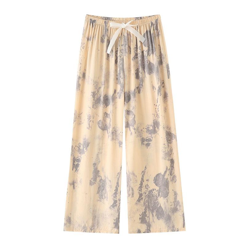 Women's Sleepy Pants Summer Printed Loose Wide Leg Pants Mom Cotton Home Casual Pants