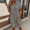 Summer casual solid color shirt breasted medium and long short-sleeved loose dress women's clothing