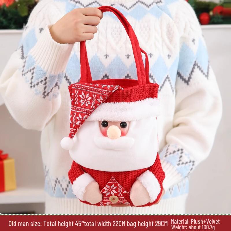 Three-Dimensional Santa Claus Burlap Backpack Candy Bag - Large Christmas Gift Decoration