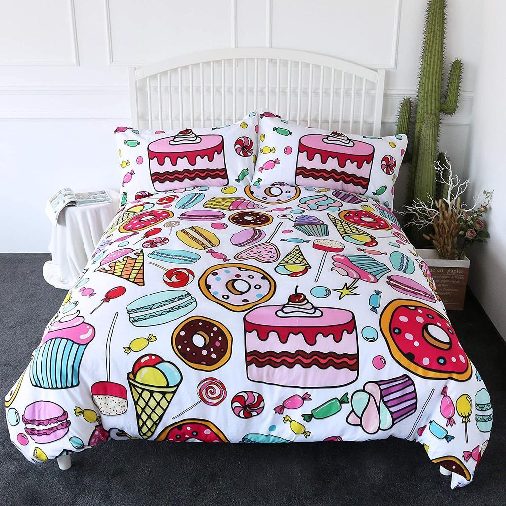 Cartoon Food Duvet Cover Set Melting Ice Cream Cones Decorative Bedding Set with Pillowcase Kids Women Holiday Gift Duvet Cover