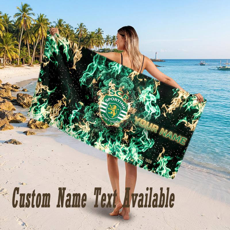 Sporting CP Design Beach Towel Custom Text Large Towel for Beach Vacation