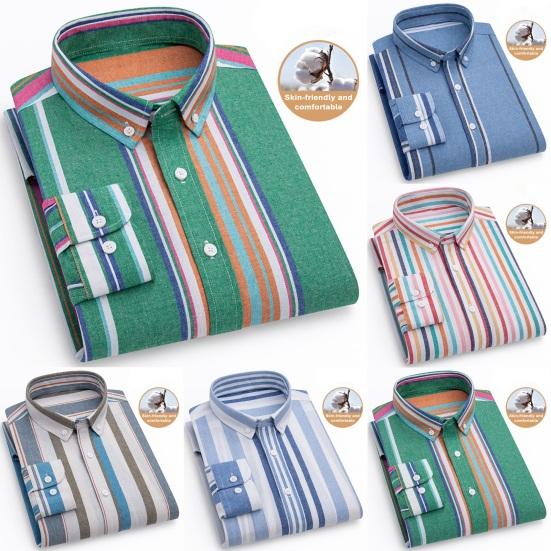 

Мужская рубашка контрастного цвета в полоску с длинными рукавами и отложным воротником, однобортная деловая офисная рубашка средней длины