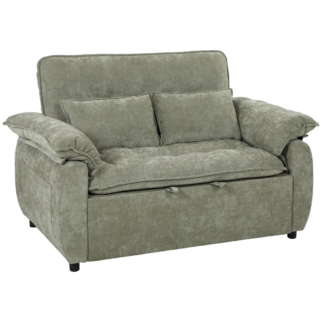 Convertible Sofa, 2-Seater, 3-in-1 Velvet Sofa Bed, 137 Cm, Adjustable Backrest, 2 Pillows, Green