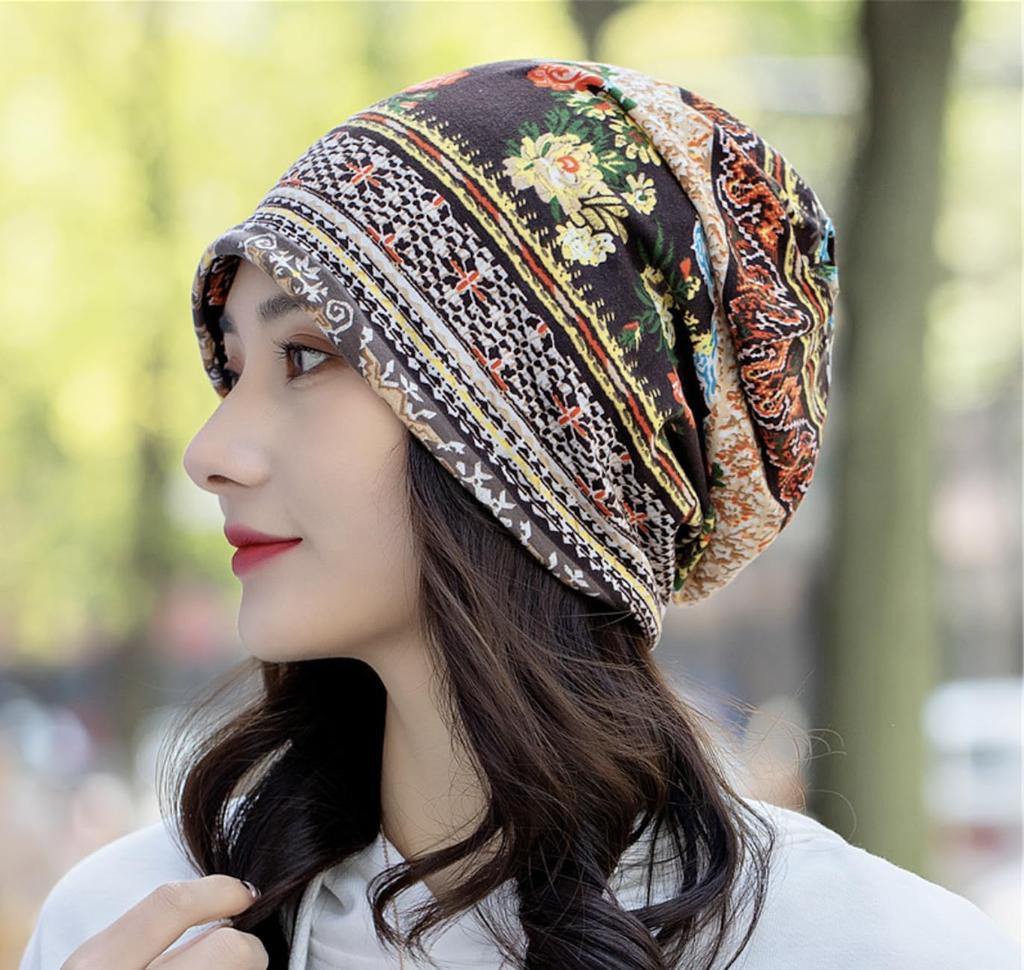 Knit Hat for Can Be Worn Tied Medical Care Ethnic Watch Knit Cap for Care UV Newsboy Knit Neck Winter [Electric Circus] Cap, Women, Up, Cap, Cap, Cap,
