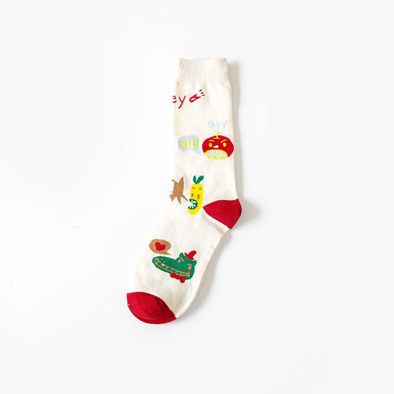 Socken in japanischem Stil mit Tiermuster, mittellang: Kuh, Zebra, Katzen-Design, Unisex, Schwarz & Weiß
