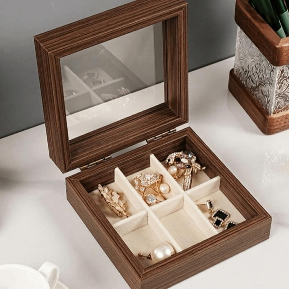 Glasdeckel Schmuckorganizer Samt-Innenleben Ringhalter Geschenk Holzschmuckschatulle Für den Heimgebrauch