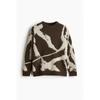 H M Loose Fit Jacquard Knit juMper Brown Pattern