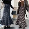 Mermaid Skirt for Checkered Wool Long Tight Flared Maxi Midi Elastic Perfect for Everyday Winter [OGCPWYQZ] Women, Skirt, Skirt, A-line Length,