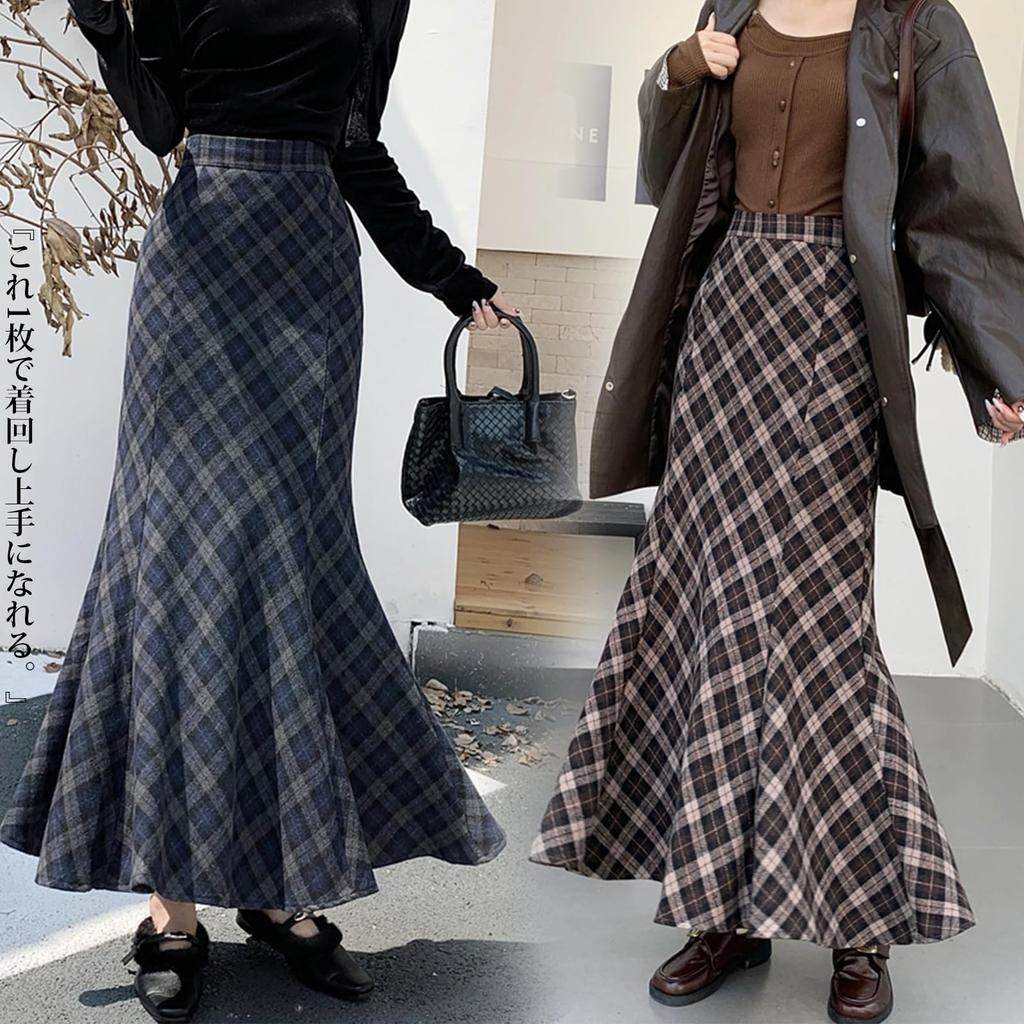 Mermaid Skirt for Checkered Wool Long Tight Flared Maxi Midi Elastic Perfect for Everyday Winter [OGCPWYQZ] Women, Skirt, Skirt, A-line Length,