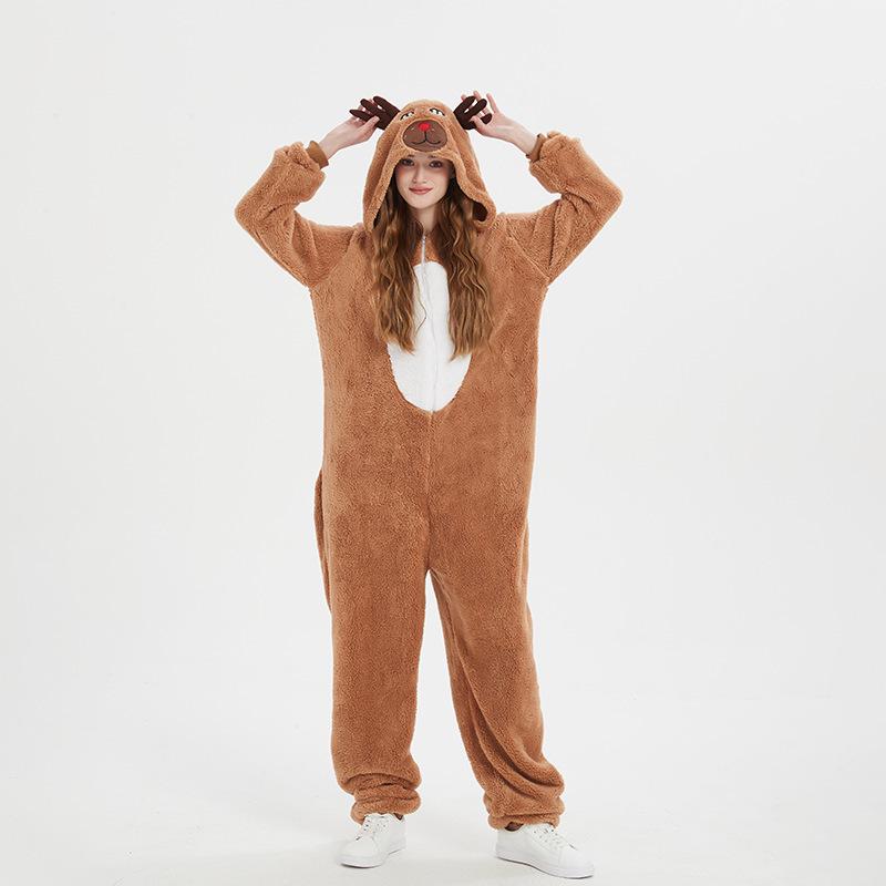 Halloween & Christmas Reindeer Cosplay Hooded Jumpsuit for Kids & Adults