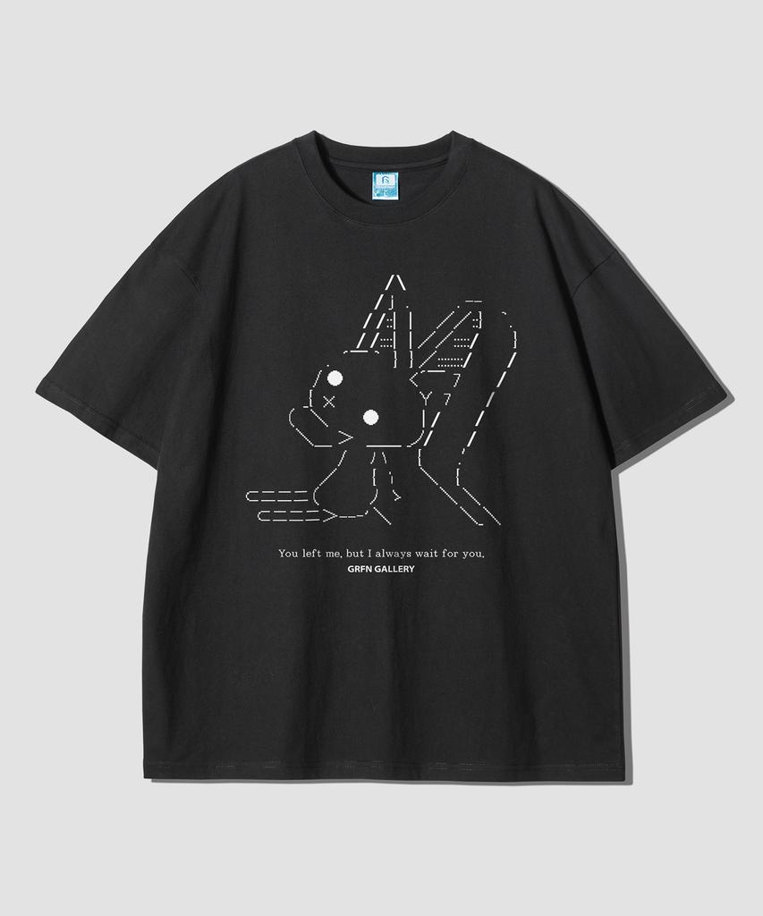 Geulaenpini Lonely Rabbit Oversized Short Sleeve T-Shirt - Black