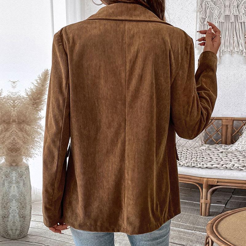 Giacca da completo in velluto a coste da donna 2025 - Stile europeo/americano Monocolore Autunno/Inverno Cardigan
