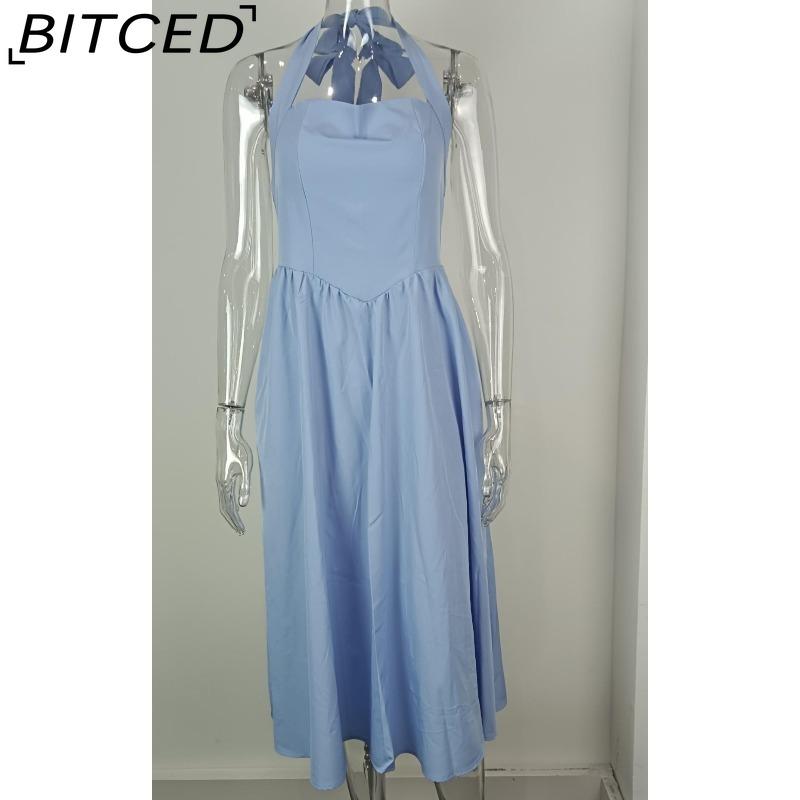 BITCED Summer Women's Fashionable Elegant Wide-Strap Halter Neck Backless Dress