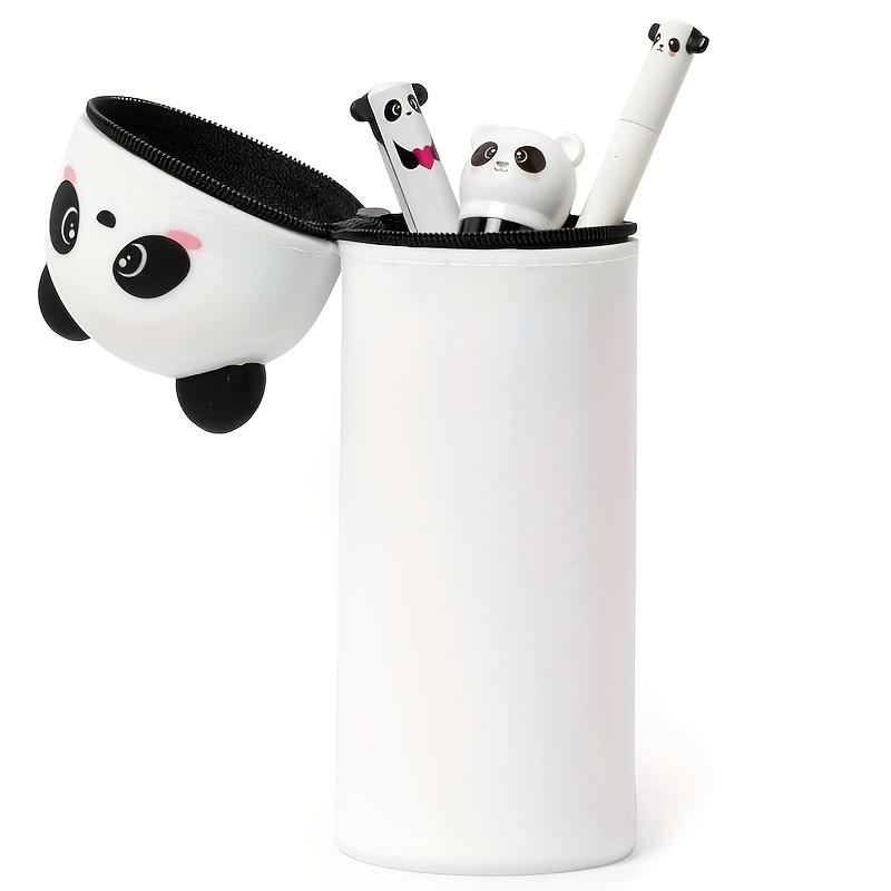 Niedliche Panda-Silikon-Federtasche, 2-in-1 Weicher Stifthalter mit Reißverschluss, Weißes Tierdesign für Schul- oder Bürobedarf