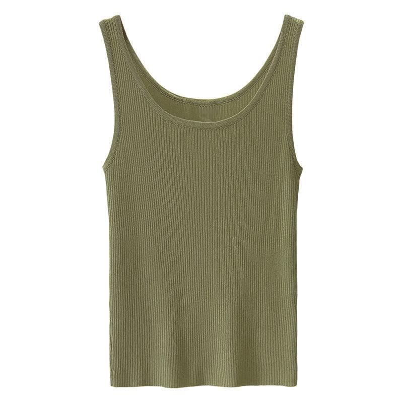 Plus-Size Women's Slim-Fit Sleeveless Ribbed Vest, Ice Silk, Versatile for Outerwear or Base Layer, Tight-Fitting Tank Top Style