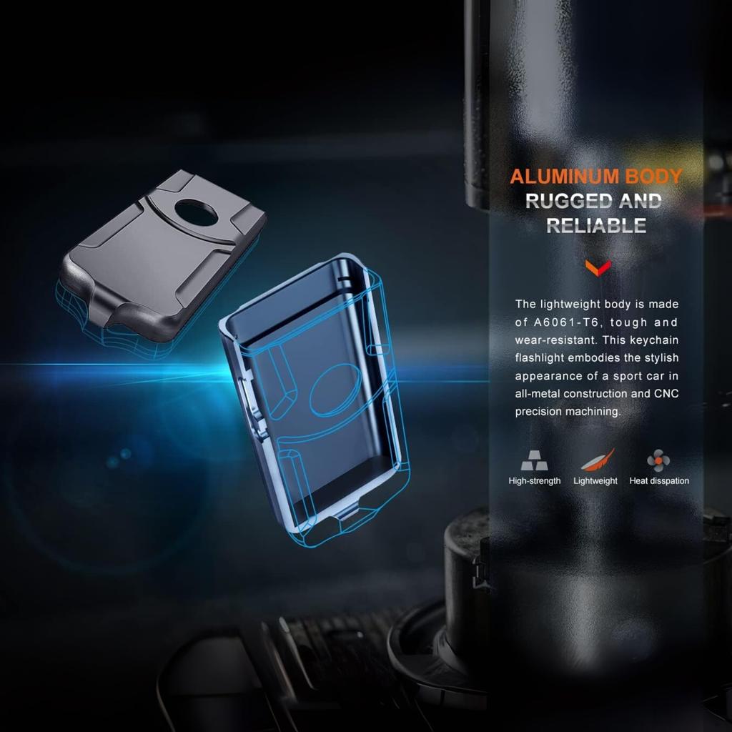 Fenix E03R Keychain Max 500 IP66 Waterproof V2.0 Light, Lumens, USB-C Rechargeable, Aluminum, (Light Blue)