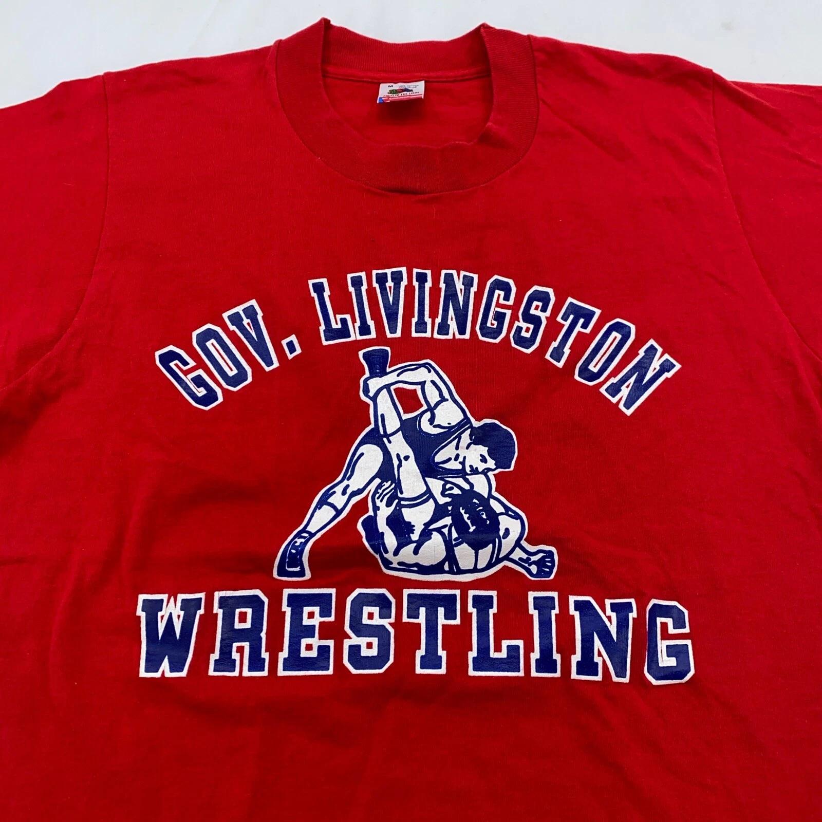 vtg 90s GOVERNOR LIVINGSTON WRESTLING T-Shirt SMALL berkeley heights new jersey S