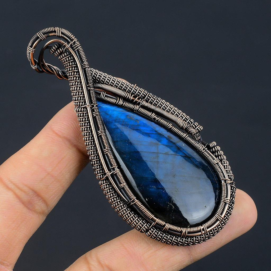 Blue Flash Labradorite Jewelry, 999 Copper Wire Wrapped Pendant, Handmade Gemstone Jewelry, Gifts For Wife Brand New Pendant