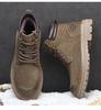 Men's High-Top Warm Genuine Leather Martin Boots - Yellow, Casual Outdoor Hiking & British Work Style for Autumn/Winter